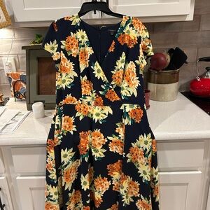 Ann Taylor Factory Floral Midi Dress - Navy, Orange, Yellow
